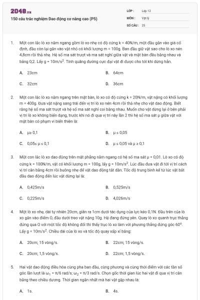 150 câu trắc nghiệm Dao động cơ nâng cao (P5)