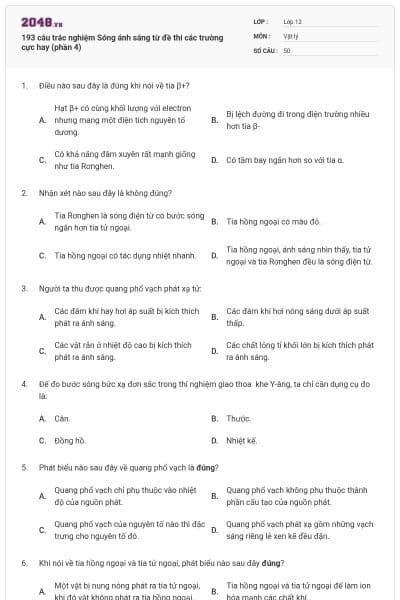 193 câu trắc nghiệm Sóng ánh sáng từ đề thi các trường cực hay (phần 4)