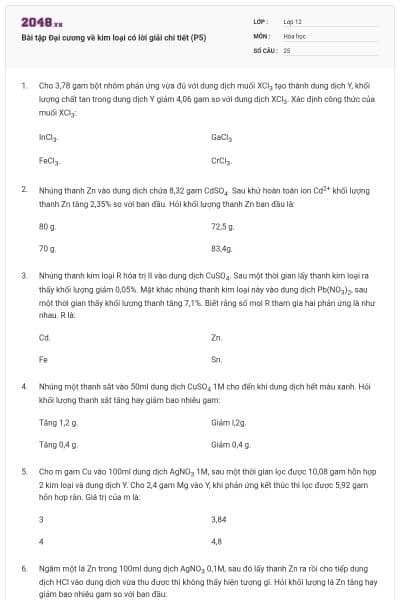 Bài tập Đại cương về kim loại có lời giải chi tiết (P5)