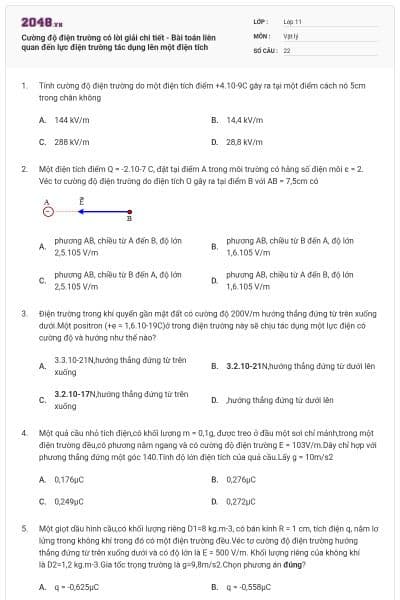 Cường độ điện trường có lời giải chi tiết - Bài toán liên quan đến lực điện trường tác dụng lên một điện tích