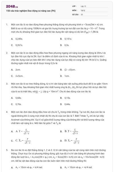 150 câu trắc nghiệm Dao động cơ nâng cao (P6)