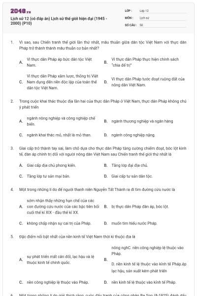 Lịch sử 12 (có đáp án) Lịch sử thế giới hiện đại (1945 - 2000) (P10)