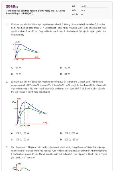Tổng hợp 550 câu trắc nghiệm Đồ thị vật lý lớp 11, 12 cực hay có lời giải chi tiết(p11)