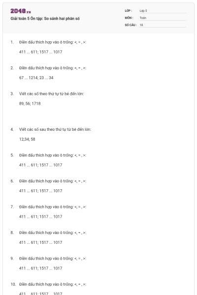 Giải toán 5 Ôn tập: So sánh hai phân số