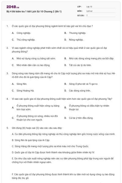 Bộ 4 Đề kiểm tra 1 tiết Lịch Sử 10 Chương 2 (Đề 1)