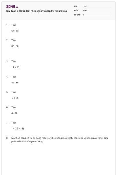 Giải Toán 5 Bài Ôn tập: Phép cộng và phép trừ hai phân số