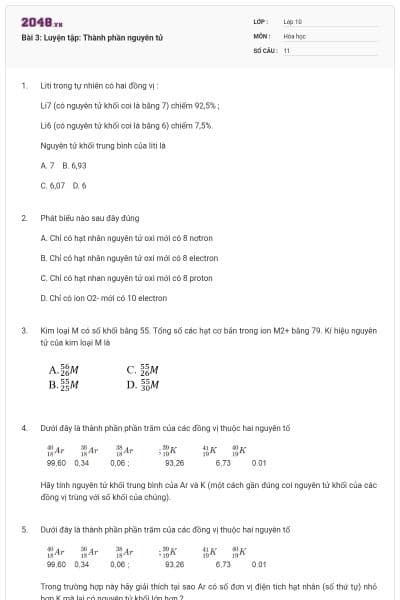 Bài 3: Luyện tập: Thành phần nguyên tử