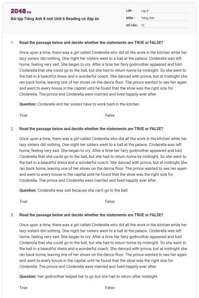 Bài tập Tiếng Anh 8 mới Unit 6 Reading có đáp án