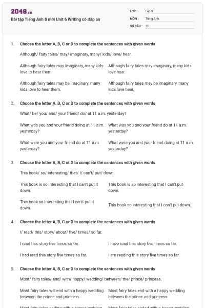 Bài tập Tiếng Anh 8 mới Unit 6 Writing có đáp án