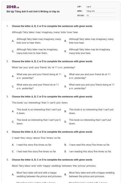 Bài tập Tiếng Anh 8 mới Unit 6 Writing có đáp án