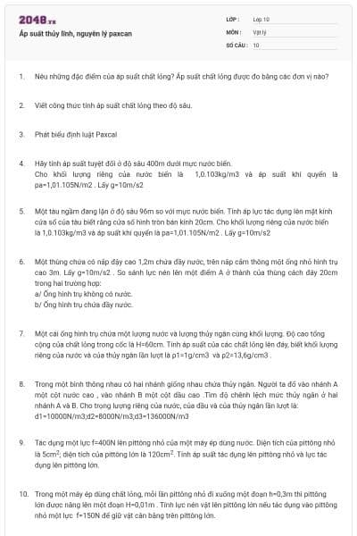 Áp suất thủy lĩnh, nguyên lý paxcan