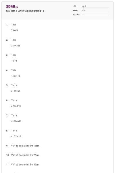 Giải toán 5 Luyện tập chung trang 16