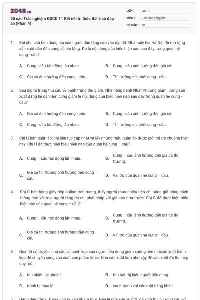 20 câu Trắc nghiệm GDCD 11 Kết nối tri thức Bài 5 có đáp án (Phần 4)