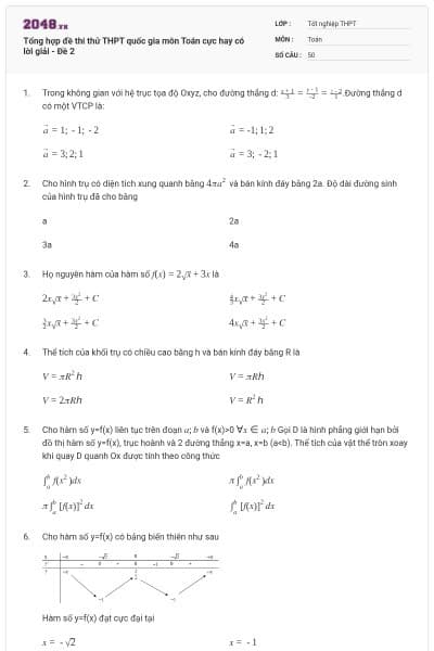Tổng hợp đề thi thử THPT quốc gia môn Toán cực hay có lời giải - Đề 2