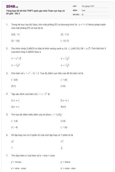 Tổng hợp đề thi thử THPT quốc gia môn Toán cực hay có lời giải - Đề 3