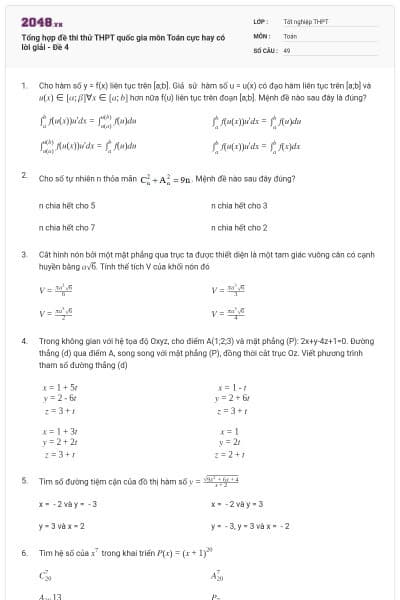 Tổng hợp đề thi thử THPT quốc gia môn Toán cực hay có lời giải - Đề 4