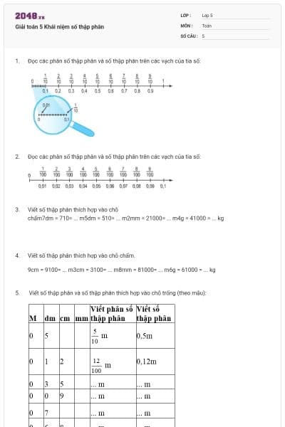 Giải toán 5 Khái niệm số thập phân