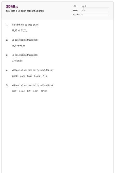 Giải toán 5 So sánh hai số thập phân