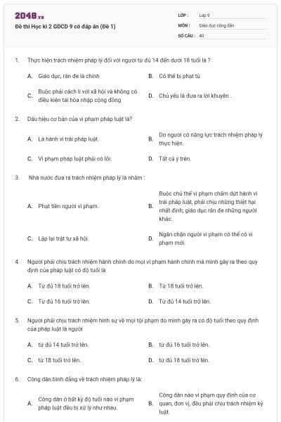 Đề thi Học kì 2 GDCD 9 có đáp án (Đề 1)