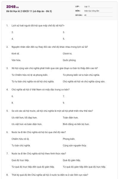Đề thi Học kì 2 GDCD 11 (có đáp án - Đề 3)