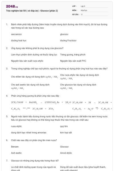 Trắc nghiệm bài 50 ( có đáp án) : Glucozơ (phần 2)