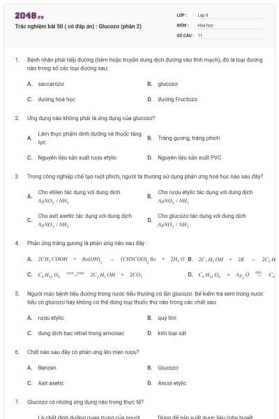 Trắc nghiệm bài 50 ( có đáp án) : Glucozơ (phần 2)