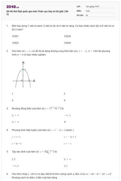Đề thi thử thpt quốc gia môn Toán cực hay có lời giải ( Đề 2)
