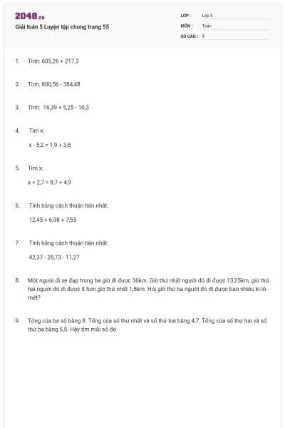 Giải toán 5 Luyện tập chung trang 55