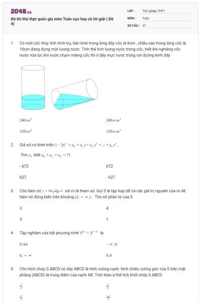 Đề thi thử thpt quốc gia môn Toán cực hay có lời giải ( Đề 4)