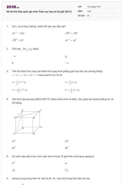 Đề thi thử thpt quốc gia môn Toán cực hay có lời giải (Đề 5)