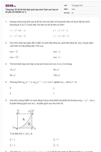 Tổng hợp 20 đề thi thử thpt quốc gia môn Toán cực hay có lời giải chi tiết(Đề số 1)