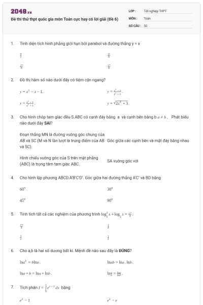 Đề thi thử thpt quốc gia môn Toán cực hay có lời giải (Đề 6)