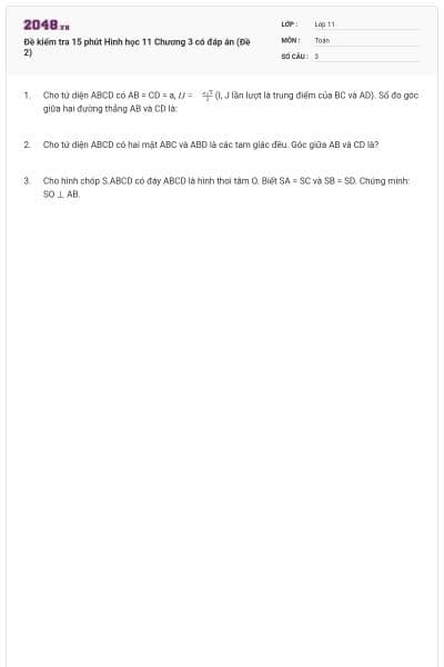 Đề kiểm tra 15 phút Hình học 11 Chương 3 có đáp án (Đề 2)