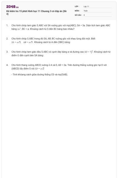 Đề kiểm tra 15 phút Hình học 11 Chương 3 có đáp án (Đề 4)