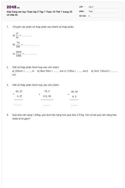 Giải Cùng em học Toán lớp 5 Tập 1 Tuần 10 Tiết 1 trang 35 có đáp án
