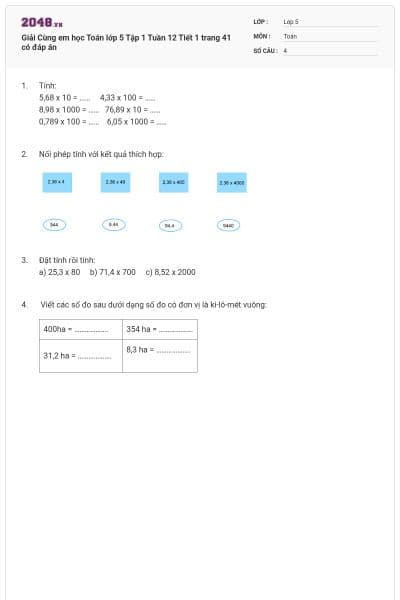 Giải Cùng em học Toán lớp 5 Tập 1 Tuần 12 Tiết 1 trang 41 có đáp án
