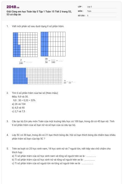 Giải Cùng em học Toán lớp 5 Tập 1 Tuần 15 Tiết 2 trang 52, 53 có đáp án