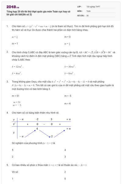 Tổng hợp 20 đề thi thử thpt quốc gia môn Toán cực hay có lời giải chi tiết(Đề số 3)