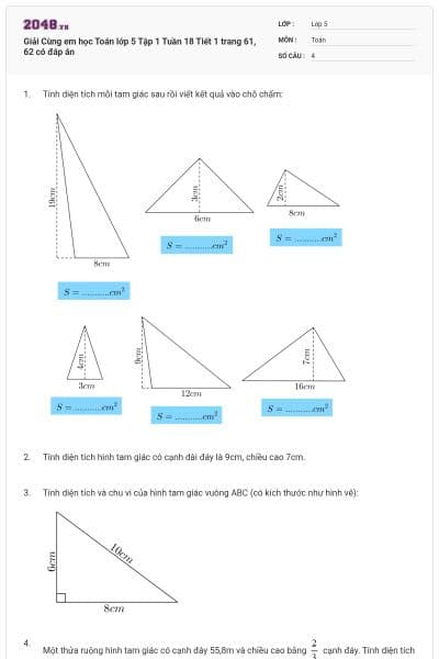 Giải Cùng em học Toán lớp 5 Tập 1 Tuần 18 Tiết 1 trang 61, 62 có đáp án