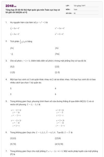 Tổng hợp 20 đề thi thử thpt quốc gia môn Toán cực hay có lời giải chi tiết(Đề số 4)