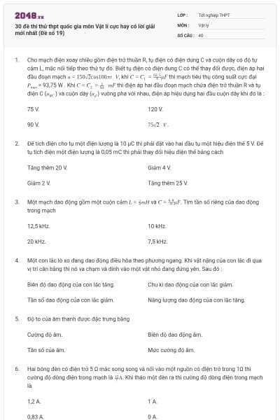30 đề thi thử thpt quốc gia môn Vật lí cực hay có lời giải mới nhất (Đề số 19)
