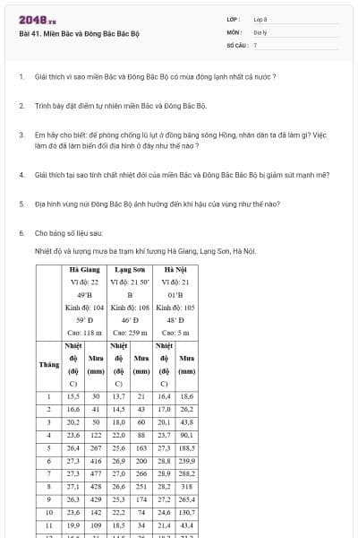 Bài 41. Miền Bắc và Đông Bắc Bắc Bộ