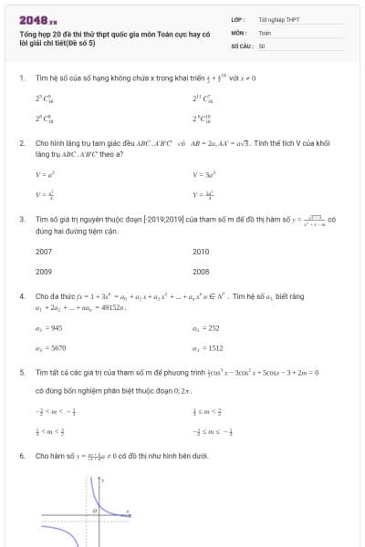 Tổng hợp 20 đề thi thử thpt quốc gia môn Toán cực hay có lời giải chi tiết(Đề số 5)