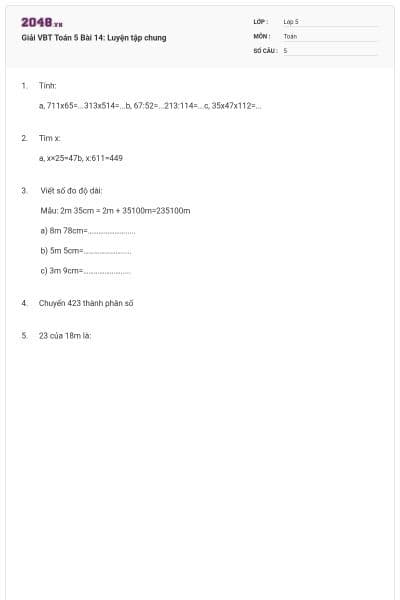 Giải VBT Toán 5 Bài 14: Luyện tập chung