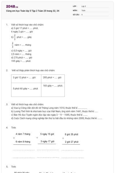 Cùng em học Toán lớp 5 Tập 2 Tuần 25 trang 32, 34