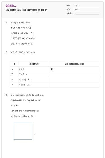 Giải bài tập SGK Toán 4 Luyện tập có đáp án