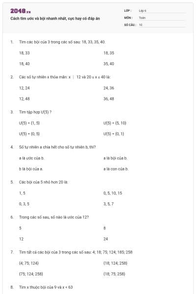 Cách tìm ước và bội nhanh nhất, cực hay có đáp án