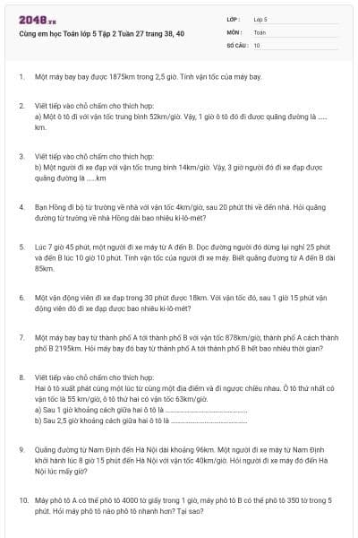 Cùng em học Toán lớp 5 Tập 2 Tuần 27 trang 38, 40