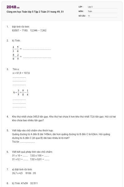 Cùng em học Toán lớp 5 Tập 2 Tuần 31 trang 49, 51