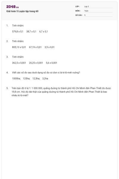 Giải toán 5 Luyện tập trang 60